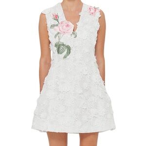 Leo Lin Briana V Neck Embroidered Lace Mini Dress
